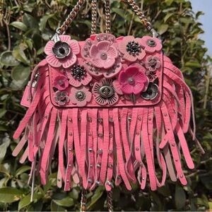 Coach Dinkier With Wild Tea Rose Fringe 86850